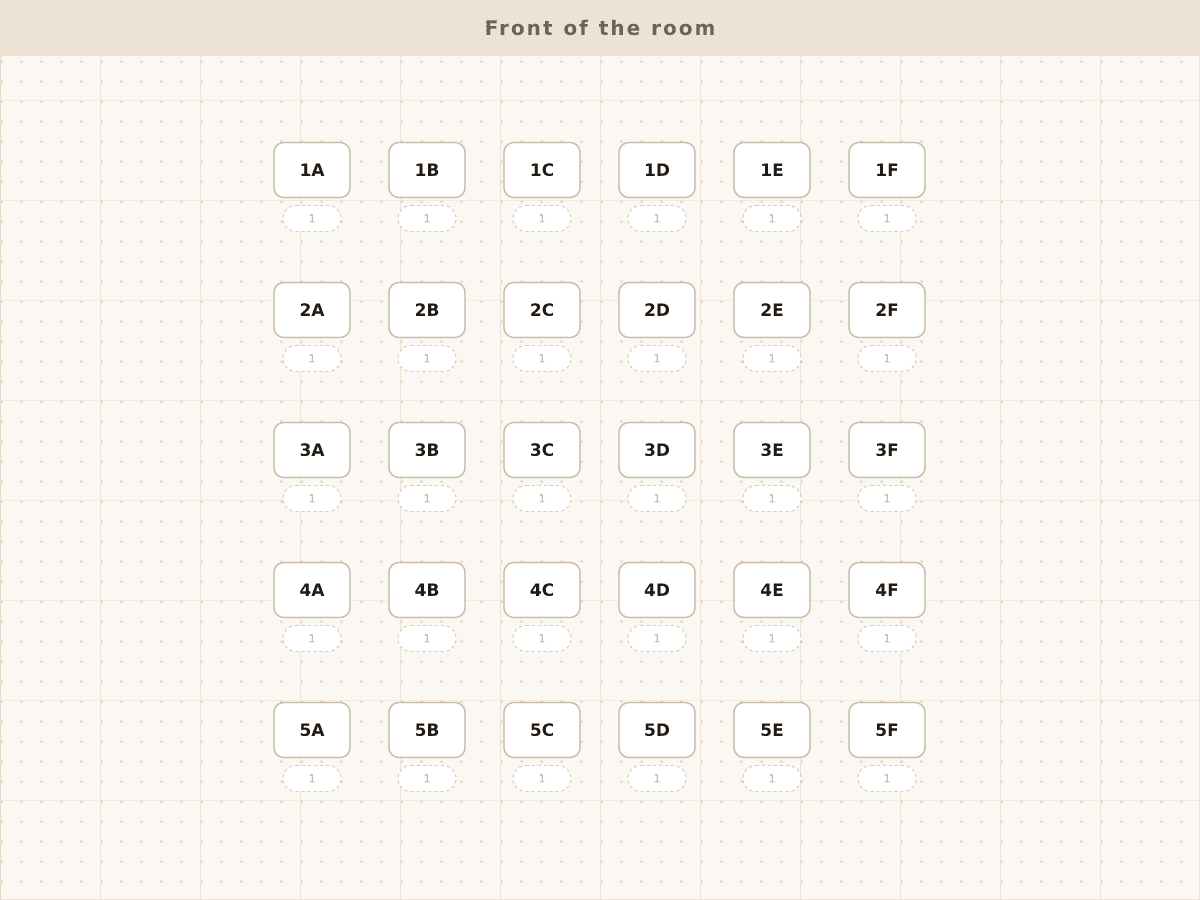 Layout of the Classroom for 30, single desks template