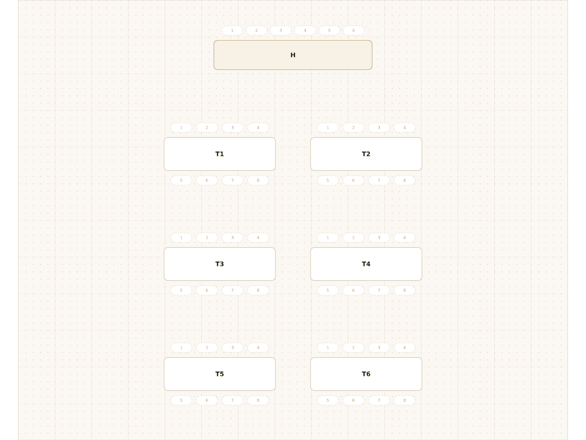 Layout of the Wedding for 50, long tables template